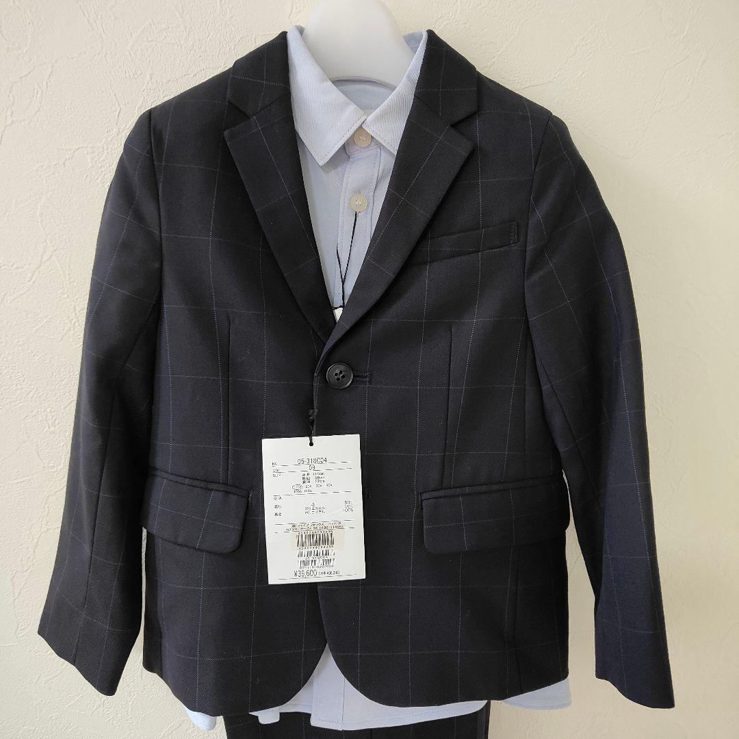 ネイビー チェック柄 スーツ セット　110 新品　コムサエンジェル