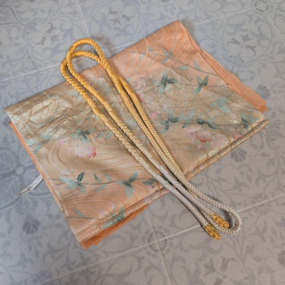 訪問着　フルセット　着物　正絹　生け花　しつけ糸　金　華やか　黄橙　C2