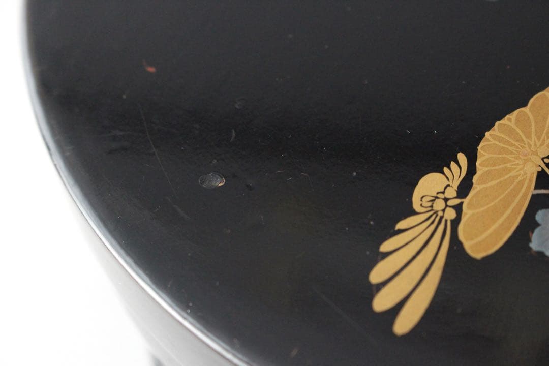 No5543 黒漆菊花金銀蒔絵　お櫃　杓子　椀　5点セット　送料無料