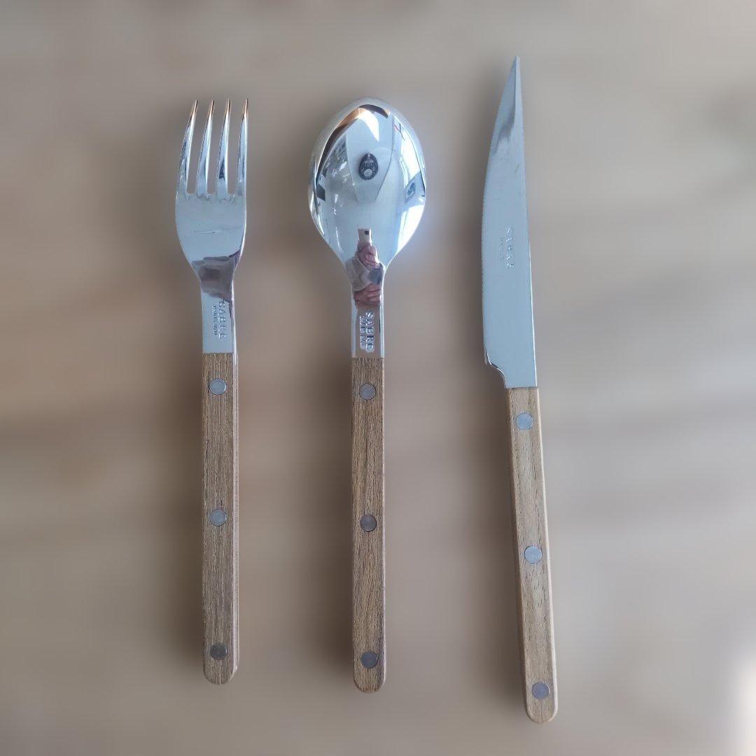 未使用品サーブルSABRE PARIS カトラリー　天然チーク素材3点セット