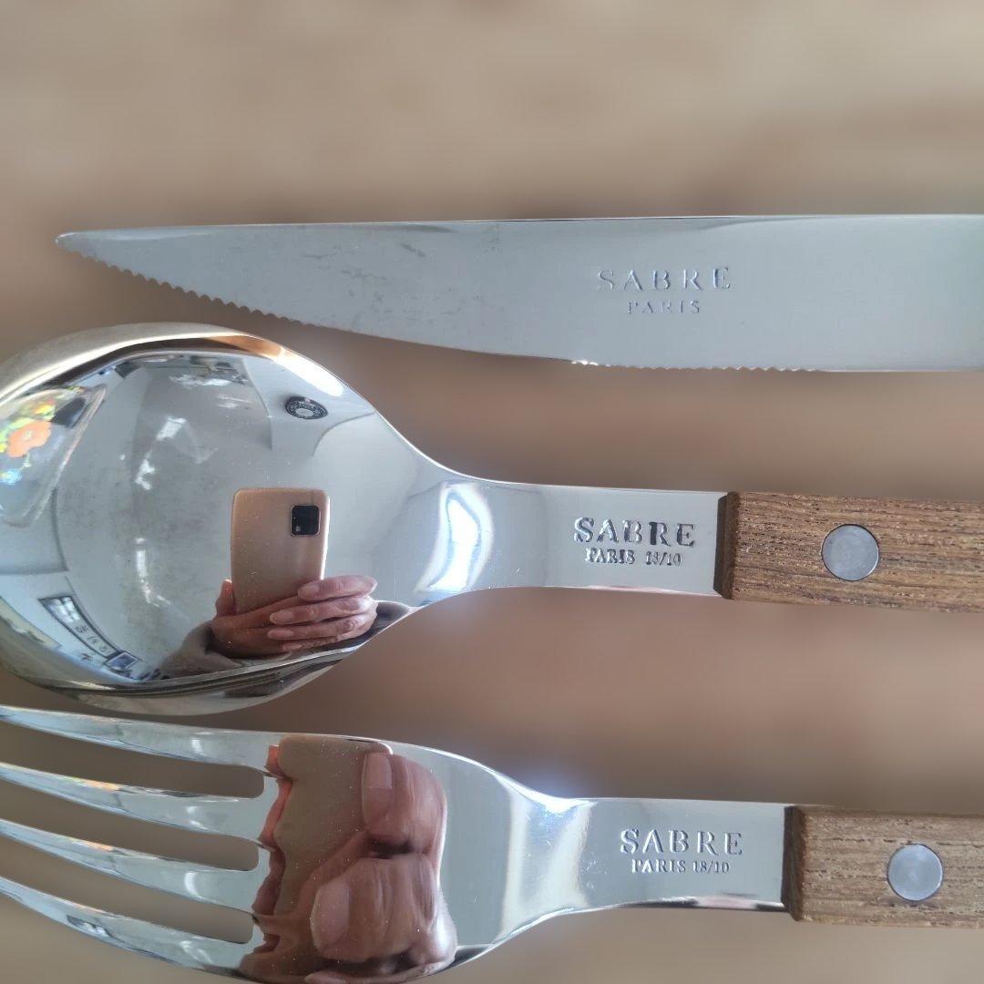 未使用品サーブルSABRE PARIS カトラリー　天然チーク素材3点セット