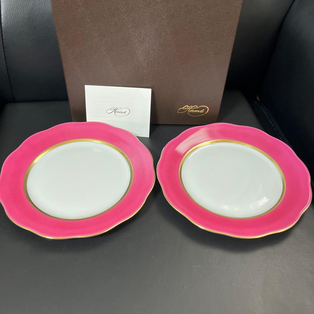 売り切り価格［新品］Herendシルクリボン(ピンク) デザートプレートセット