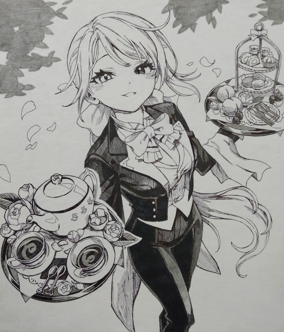 よ*ま様 49.オリジナル手描きイラスト　モノクロ