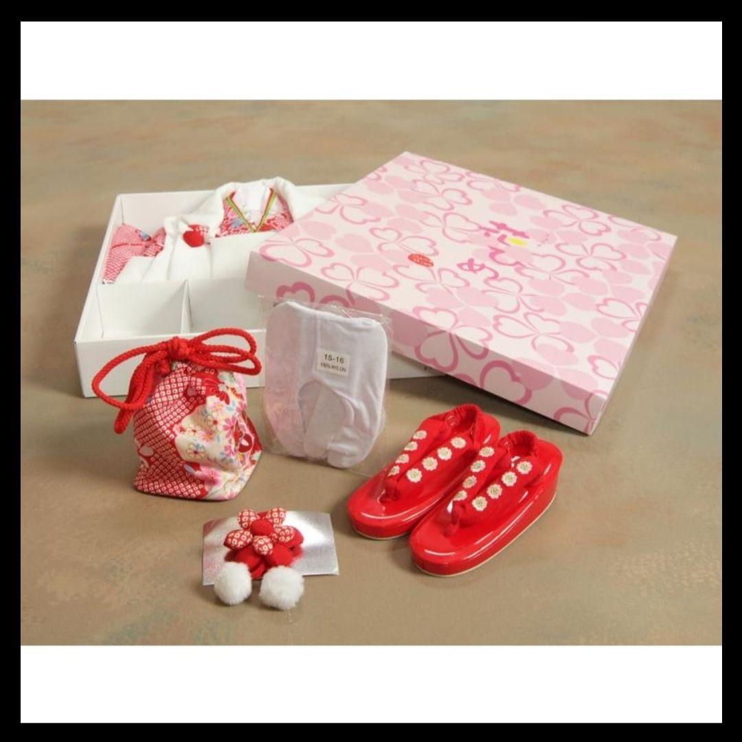 七五三 着物 3歳女の子被布セット京都花ひめ赤地総疋田着物被布白まり刺繍使い足袋