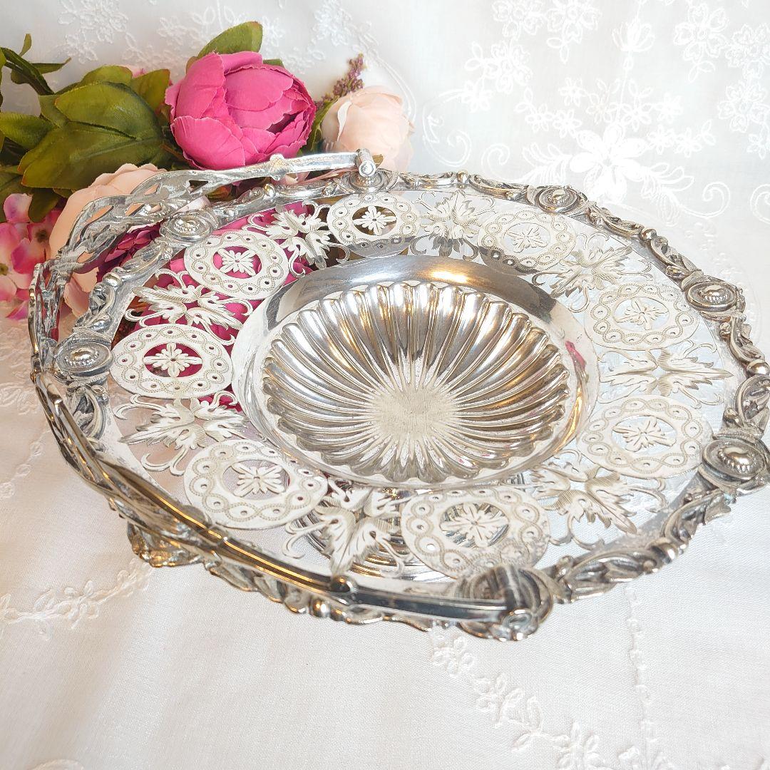 シルバーコンポート　トレイ　バスケット　アンティーク　シルバー