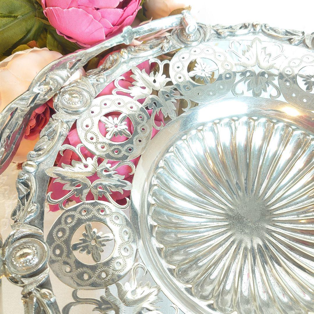 シルバーコンポート　トレイ　バスケット　アンティーク　シルバー