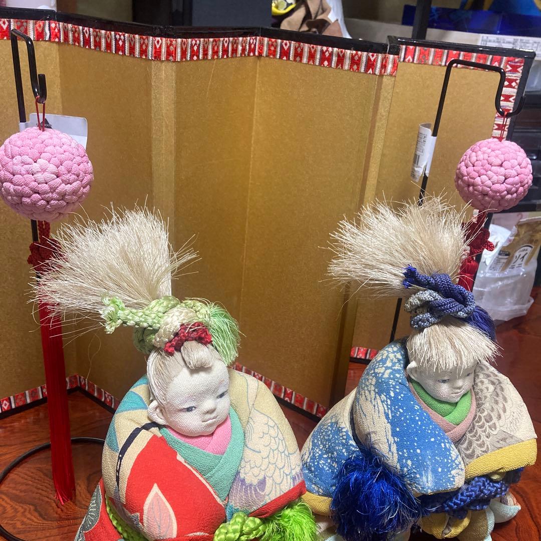 桃の花ふさ飾り　2対　縮緬細工 お雛様かざり　スタンド、お雛様は参考商品