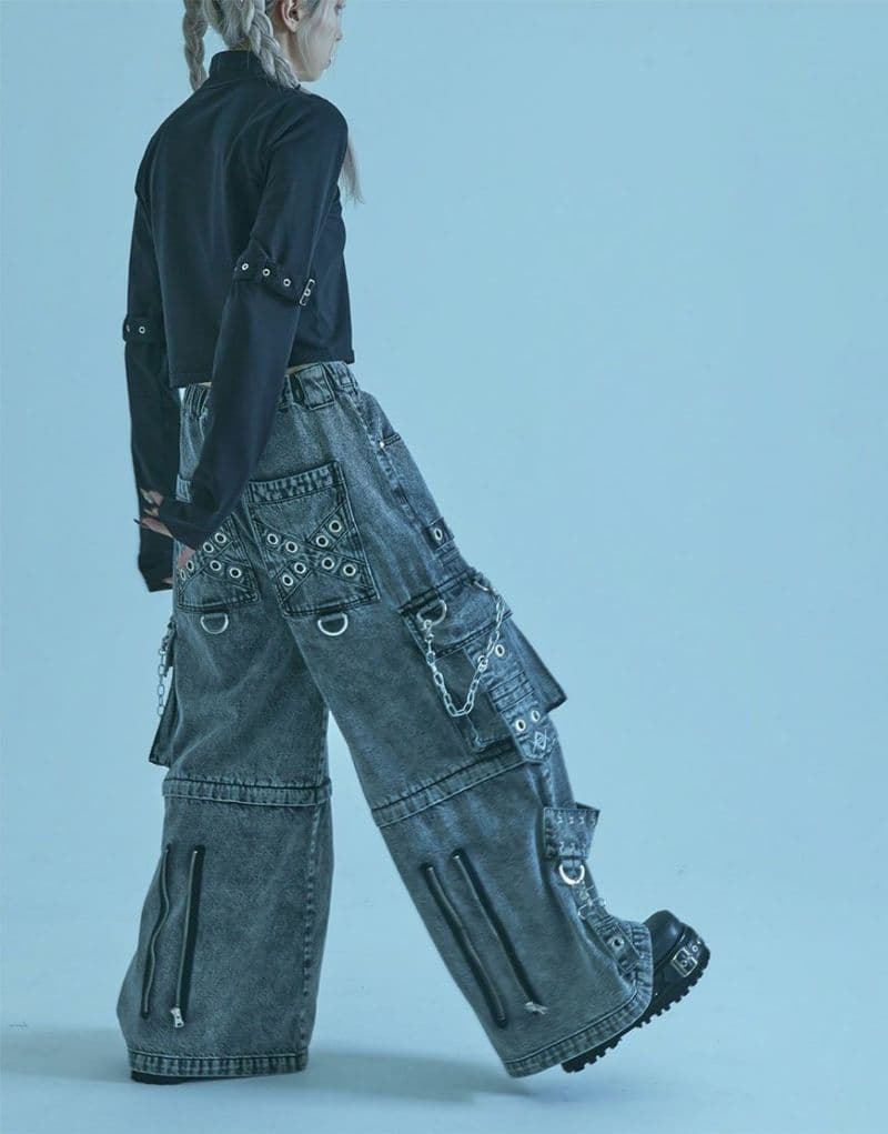 REFLEM レフレム 2WAYボンテージワイドデニムカーゴパンツ グレー