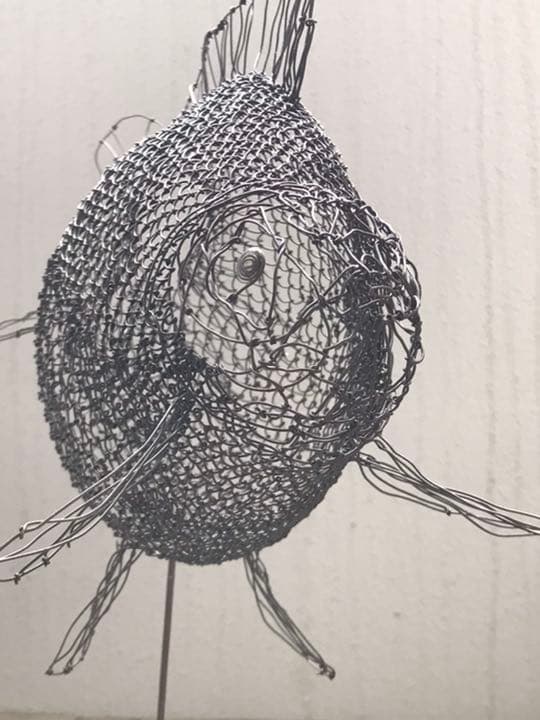 迫力超リアル作家物　立体ワイヤーアート　存在感　オブジェ　黒い　ランチュウ　金魚