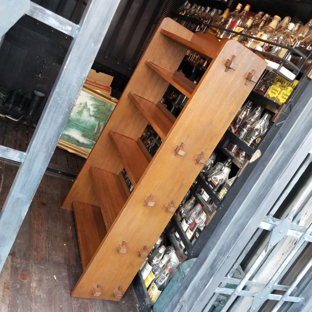 組み木　細工　楔　無垢材　古木　アンティーク　ウッド　オープン　ラック　棚　６段