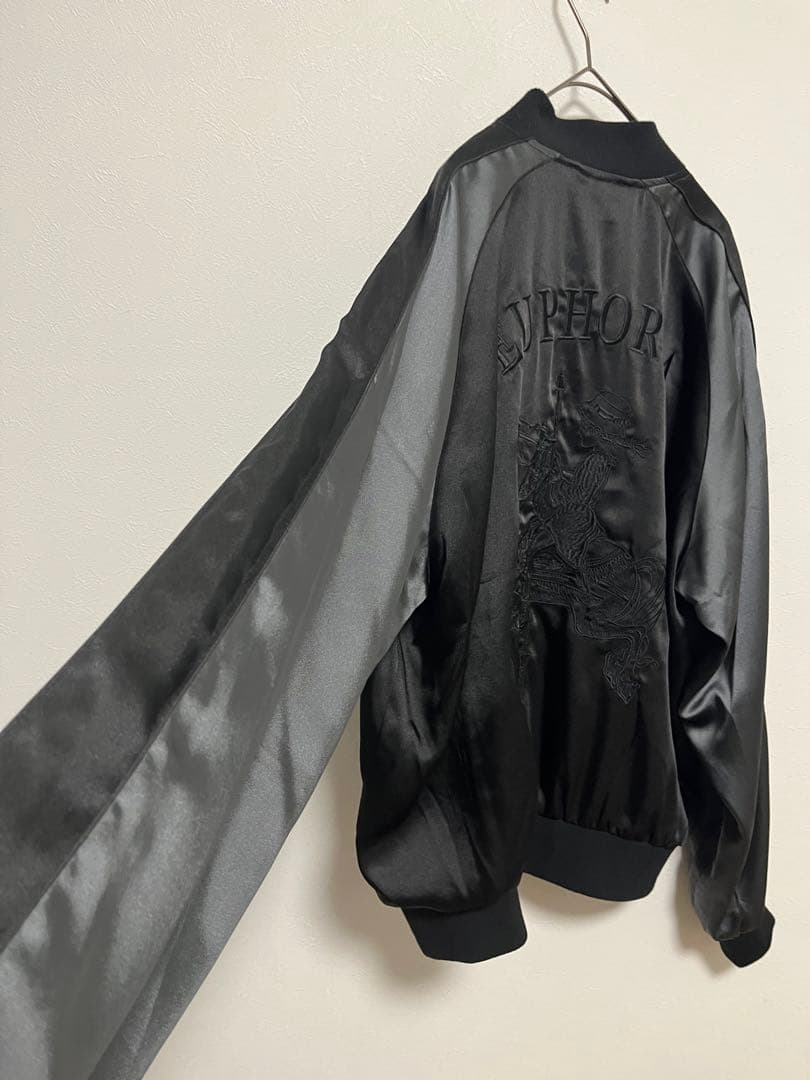 アダムエロペ ユーフォリア スカジャン M 刺繍 オーバーサイズ でかロゴ 黒灰