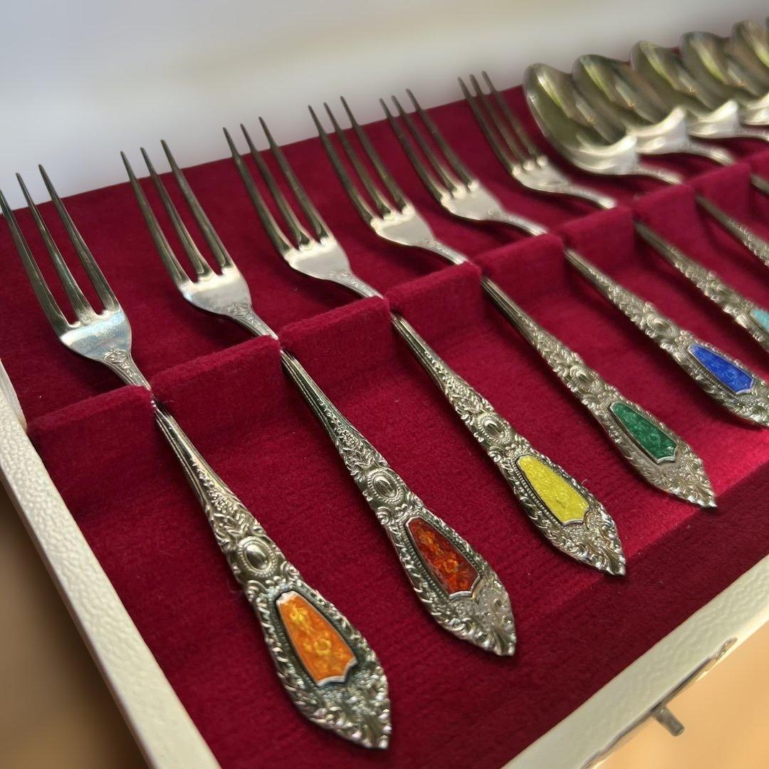 ヴィンテージ　安藤七宝店　七宝焼　シルバー　カトラリーセット