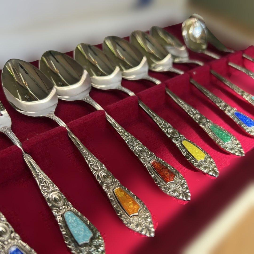 ヴィンテージ　安藤七宝店　七宝焼　シルバー　カトラリーセット