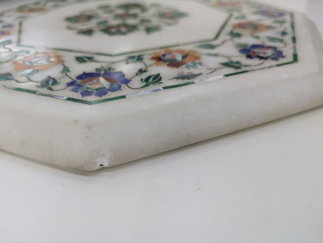 インド　タージマハル　大理石製八角形テーブルプレート　アンティーク　希少品