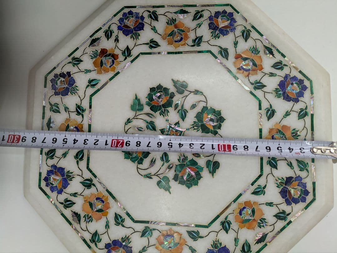 インド　タージマハル　大理石製八角形テーブルプレート　アンティーク　希少品