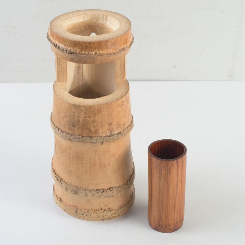 茶道具　吉田幸斎作　竹花入　掛花生　銘「蓬莱」　共箱　V　9511