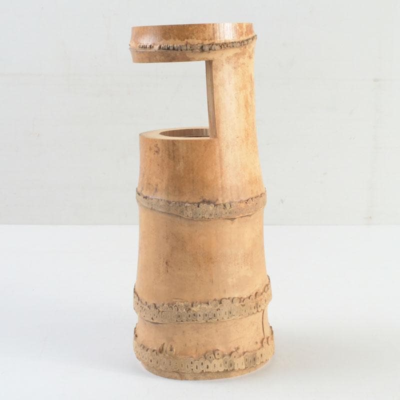 茶道具　吉田幸斎作　竹花入　掛花生　銘「蓬莱」　共箱　V　9511