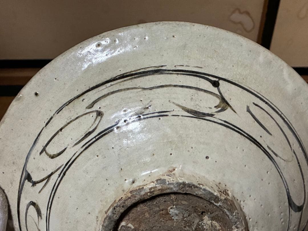 スコータイ ソコタイ 鉄絵タイ焼物 黒呉須 安南 魚紋鉢 箱入 時代物