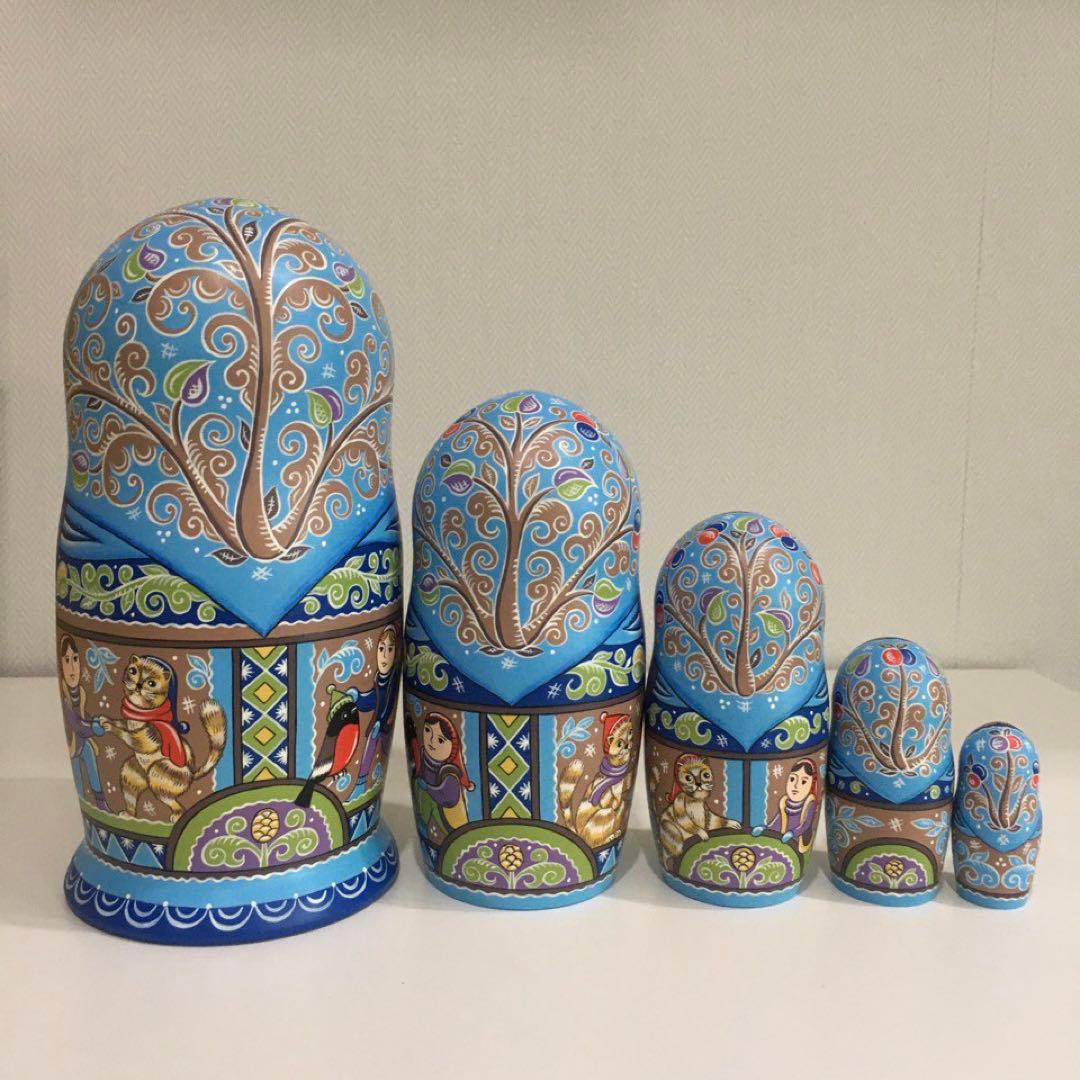 【30ロシア雑貨☆マトリョーシカ『Russian Winter』5Pオリガ作
