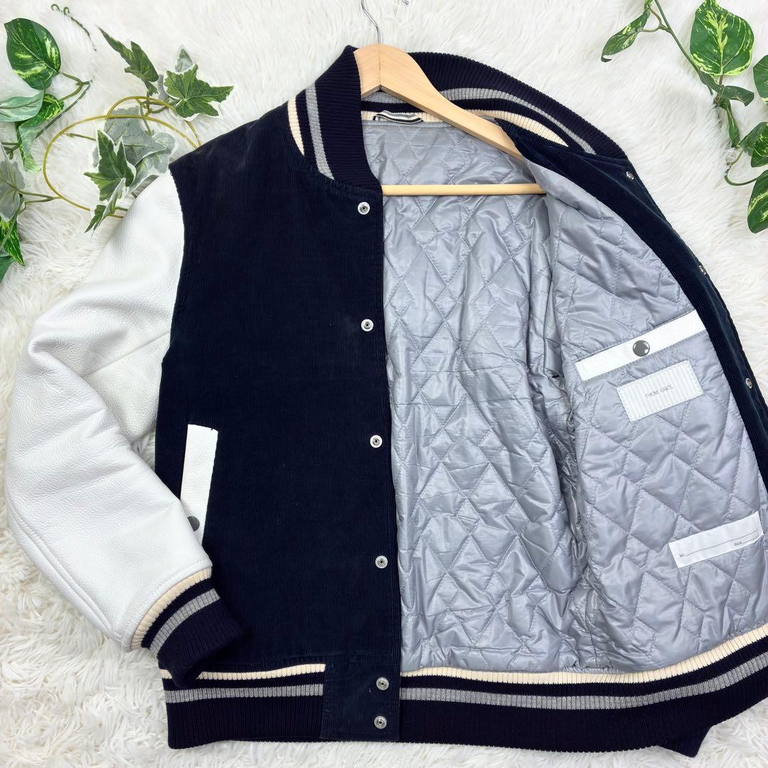 美品　トムブラウン　袖レザー　ビッグロゴ　コーデュロイ　スタジャン　M　紺　白