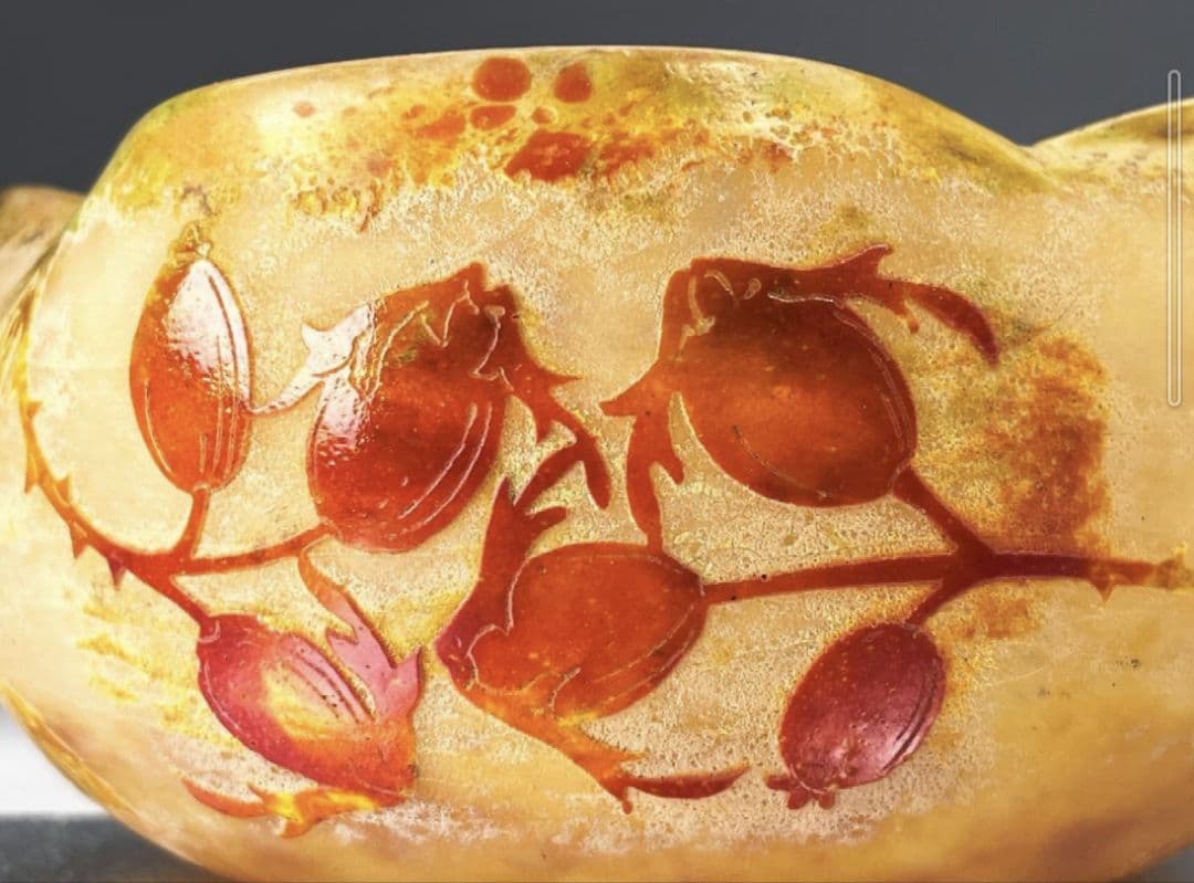 ドームナンシー ローズヒップ文 ガラス鉢 ボウル 花瓶 フランス