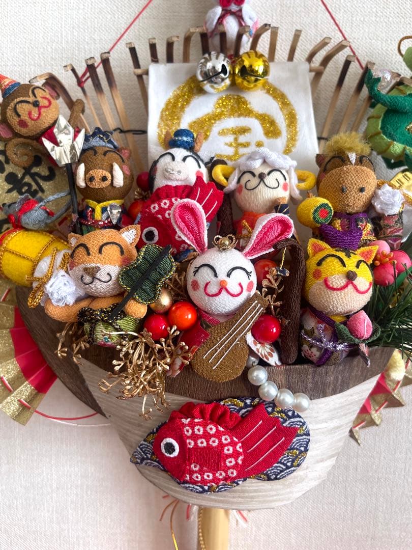 お正月、12支　宝船の熊手　(１点限定)