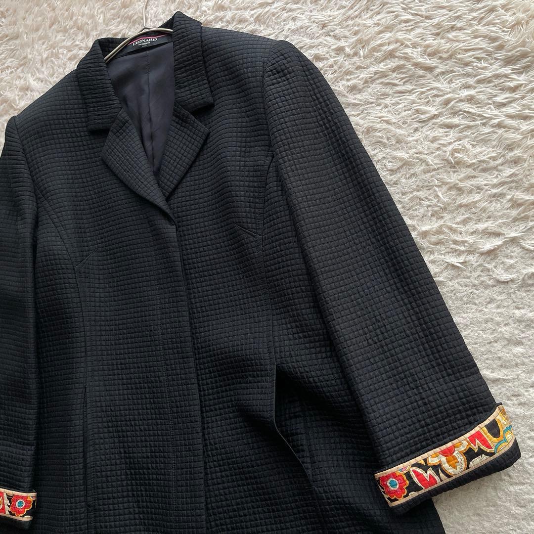美品 レオナール テーラードジャケット トリム ウール シルク 大きいサイズXL