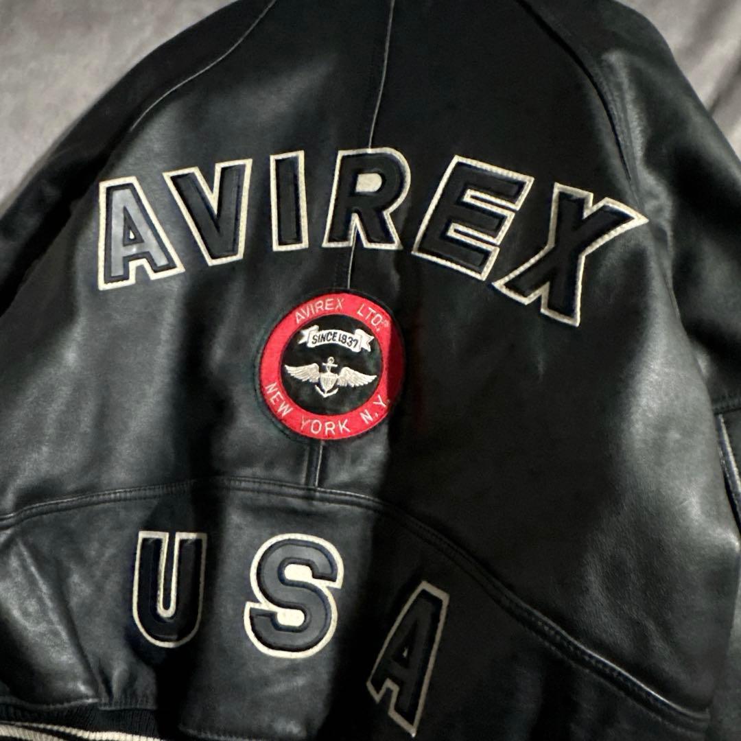 美品　アビレックス　スタジャVARSITY JACKET　アーチロゴ ブラック