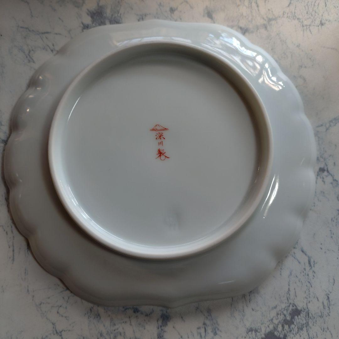 新品未使用品　深川製磁　ブルーチャイナ　 ❋希少菊割フリル中皿❋　五客揃い