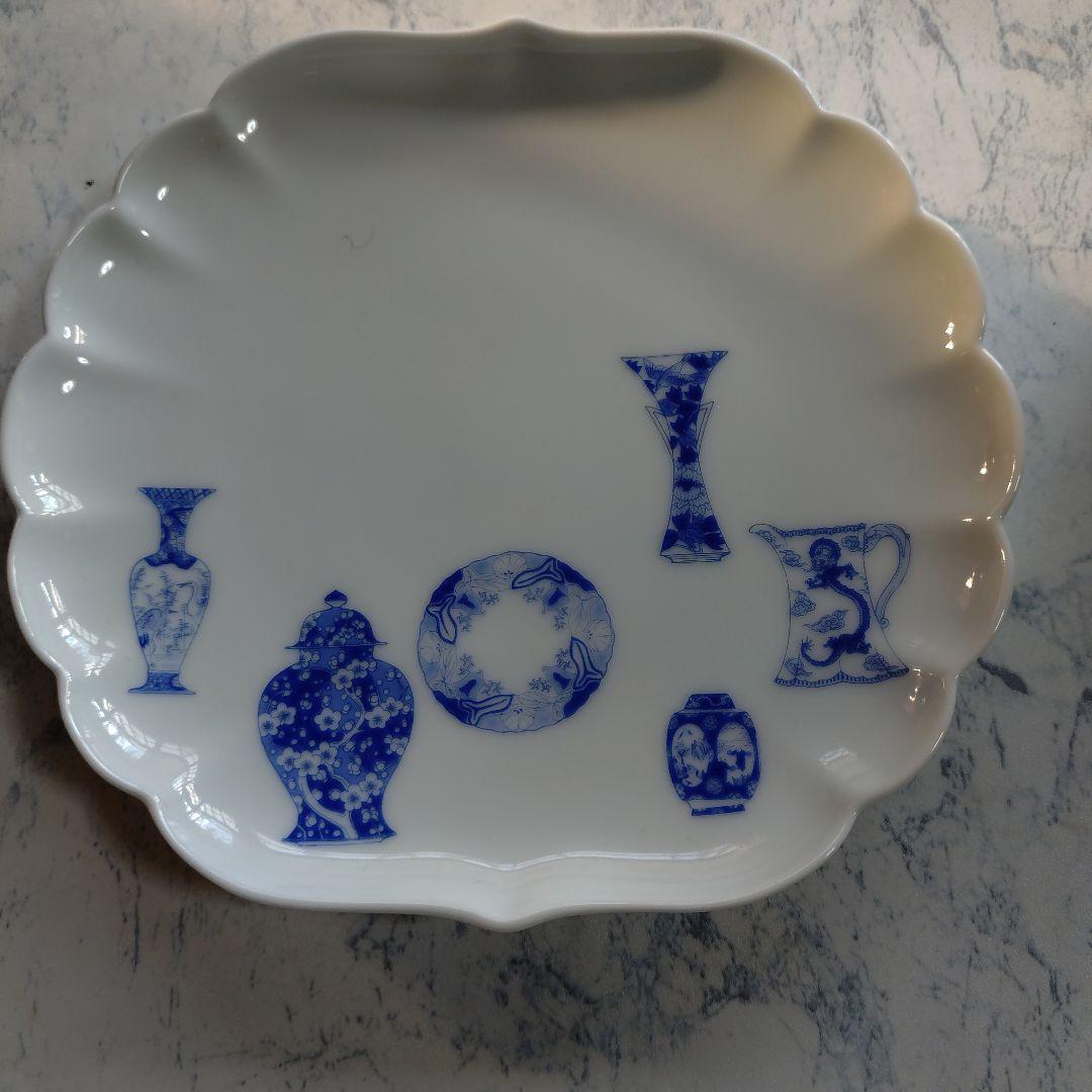 新品未使用品　深川製磁　ブルーチャイナ　 ❋希少菊割フリル中皿❋　五客揃い