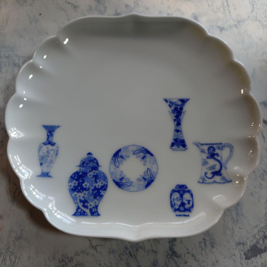 新品未使用品　深川製磁　ブルーチャイナ　 ❋希少菊割フリル中皿❋　五客揃い