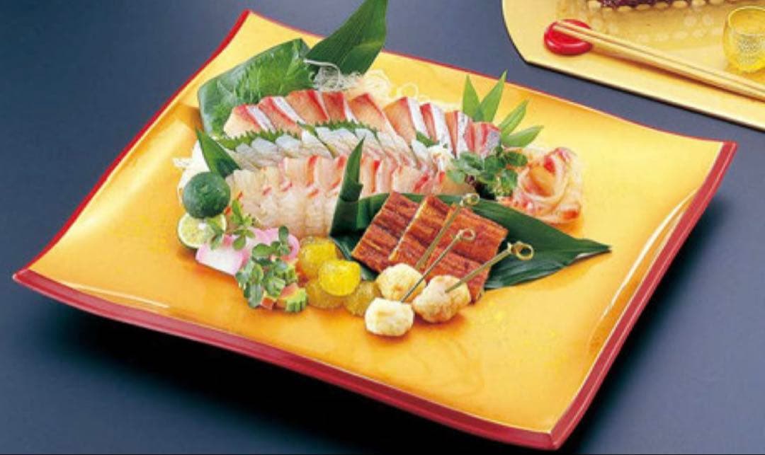 【美品】 清流盛器 色紙金箔渕朱 バイキング S•H塗 ABS樹脂 盛皿