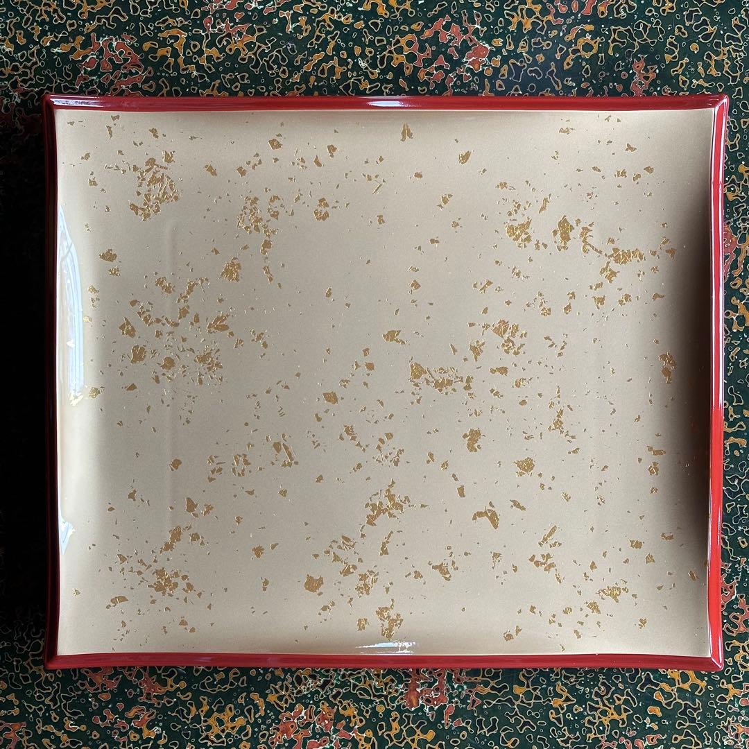 【美品】 清流盛器 色紙金箔渕朱 バイキング S•H塗 ABS樹脂 盛皿