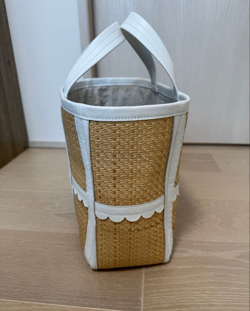 LUDLOW ラドロー スカラップ ラフィア トートバッグM 白