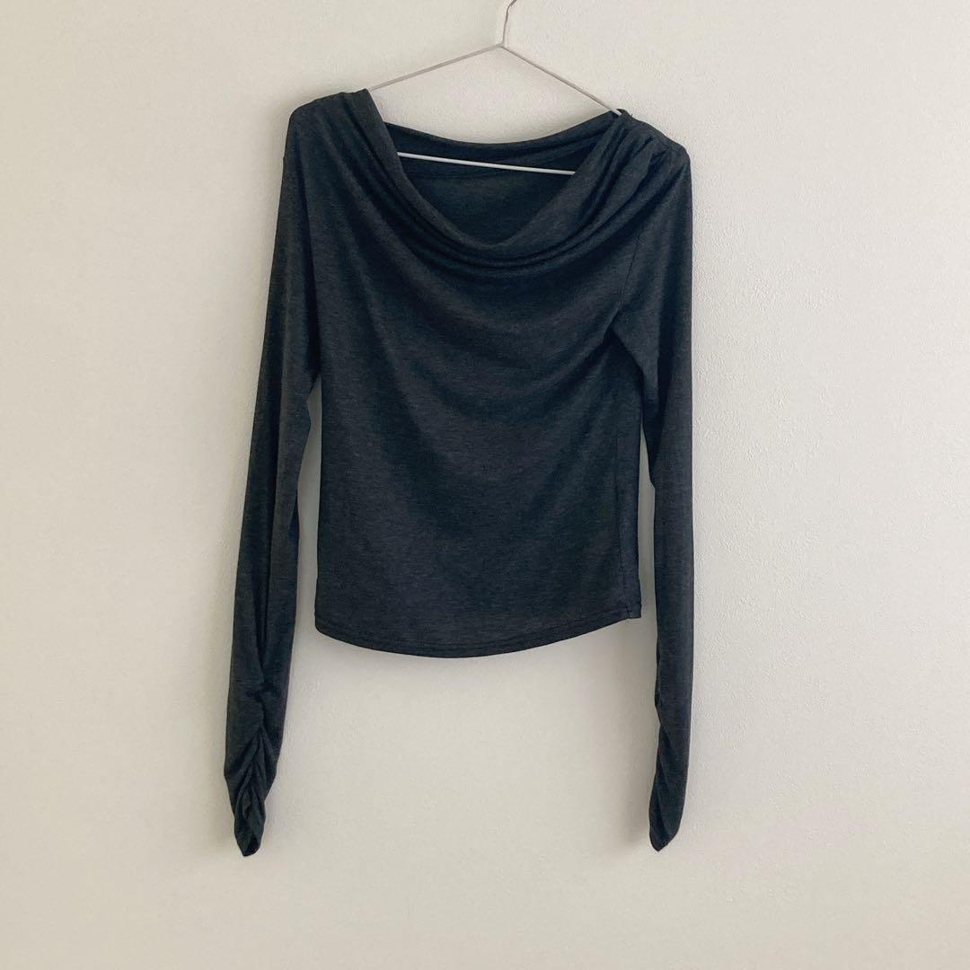 ánuan ギャザードレープカットトップス CHARCOAL GREY