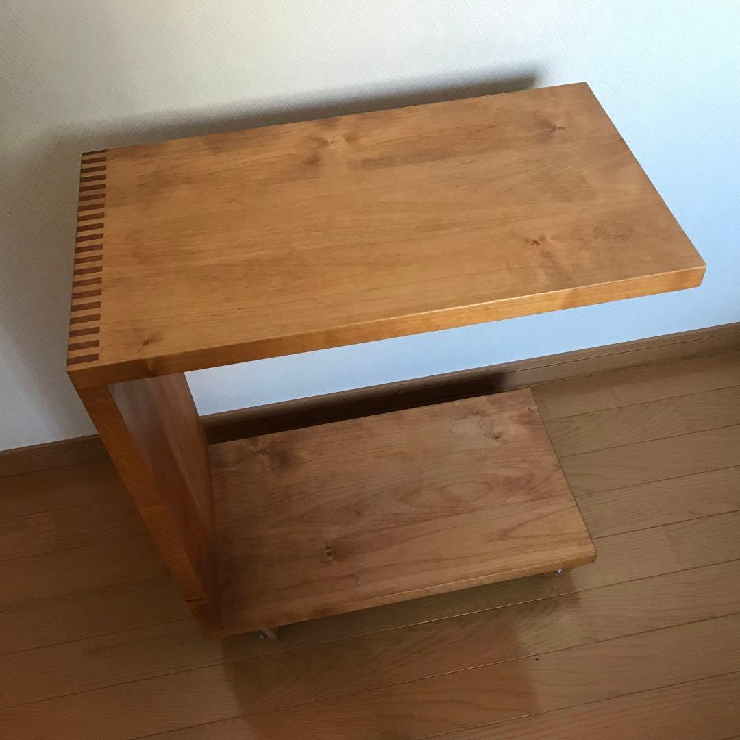 コの字 サイドテーブル キャスター付 木製 和モダン ベッドサイド ビンテ ージ