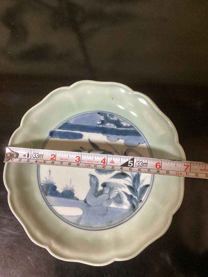 初期伊万里青磁染付花鳥文中皿　時代物コレクション