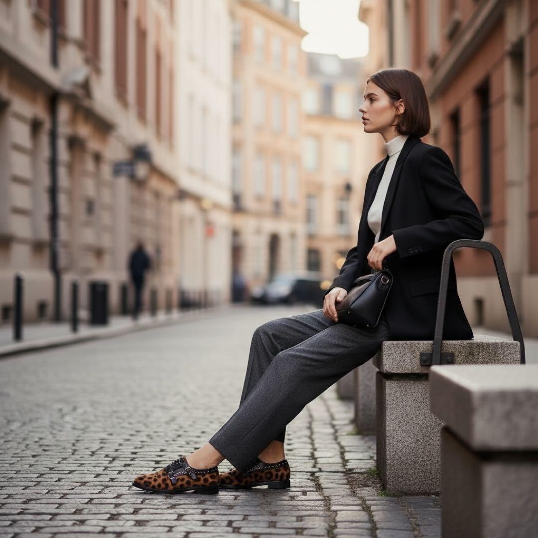 あい⭐︎Church’s レオパード柄 ハラコ スタッズ ダブルモンク