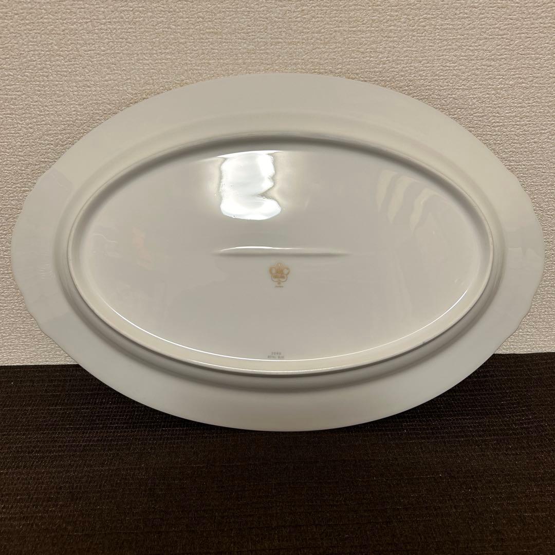 大倉陶園　ロイヤルブルー　瑠璃クラウンエンボス　オーバルプレート　41.5cm