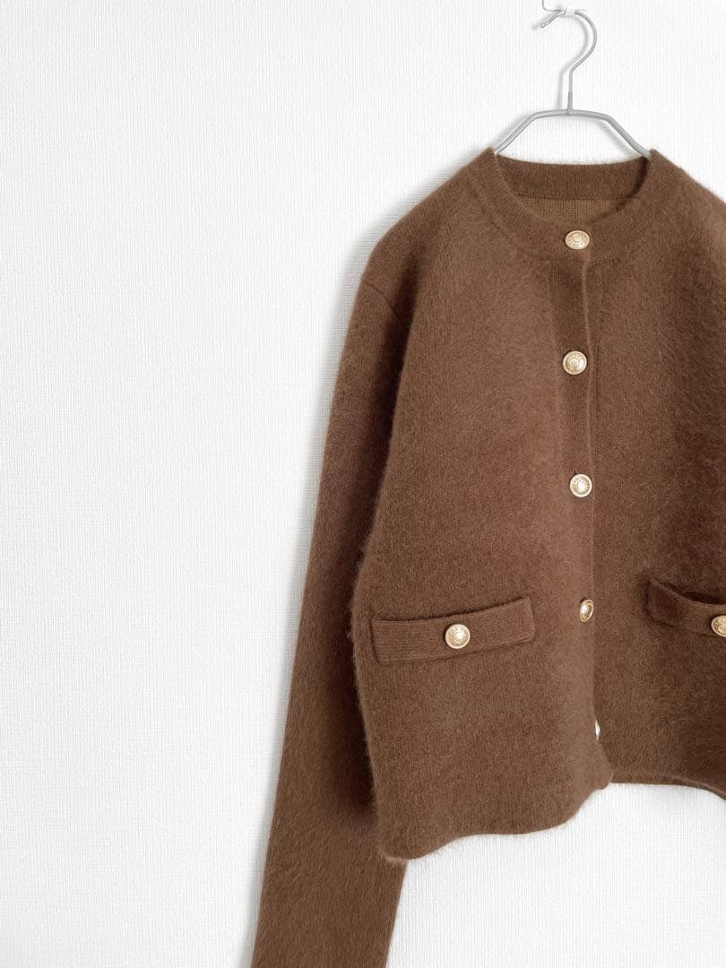 anuans アニュアンス　ラクーンブレンドノーカラーニットジャケット