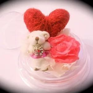 光るバラ プリザーブドフラワー 暗闇でピンクに光る アレンジメント ハートベア