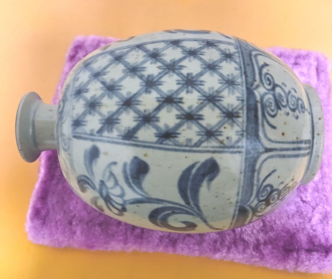 骨董品　萬古焼　華器　岸園山　花瓶　花器　花生　花入　呉須模様