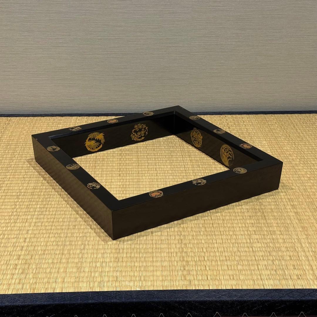 林哲山 花丸蒔絵 炉縁 共箱 木製漆器 茶道具