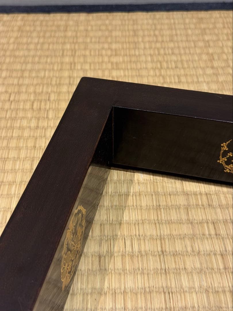 林哲山 花丸蒔絵 炉縁 共箱 木製漆器 茶道具