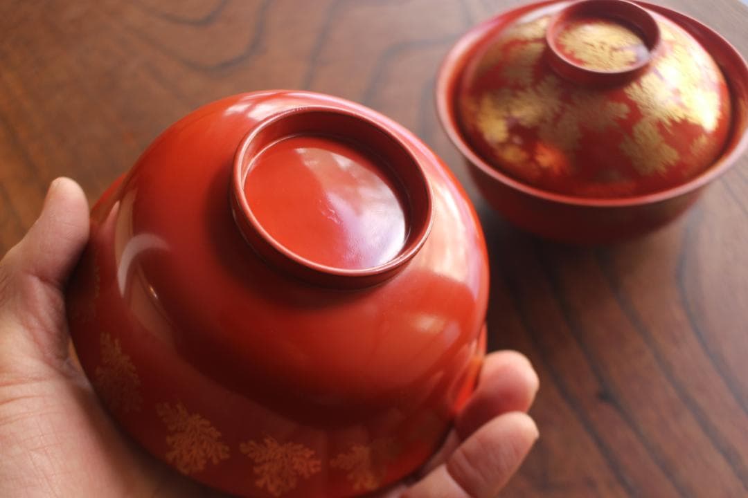時代逸品！上質朱漆に極上信夫蒔絵の映えるお椀2点（検輪島塗懐石椀蒔絵椀