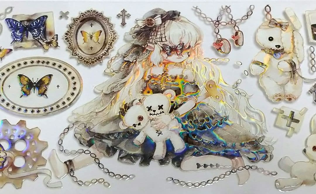 のこり１✩SALE✩J194＃鎏金机械城黑百合(虹光)切売海外人物装飾マステ女子