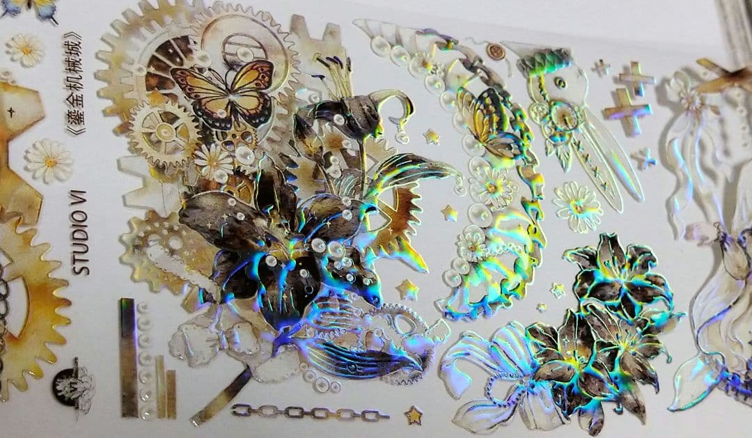 のこり１✩SALE✩J194＃鎏金机械城黑百合(虹光)切売海外人物装飾マステ女子