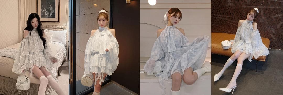 ダーリッチ darich トワルドジュイシフォンフリルミニワンピース SAX F