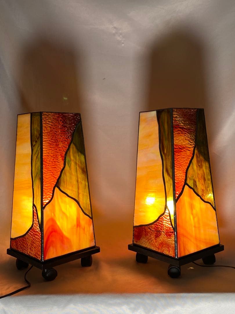 2388❣️ ステンドグラス　行燈　キャスター　付き　2点　セット