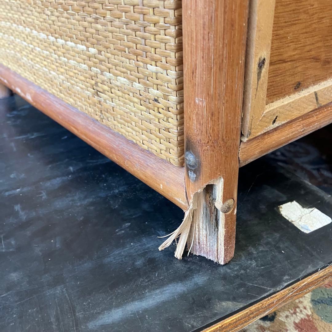 昭和レトロ ラタンキャビネット サイドチェスト 飾り棚 引き出し箪笥 古家具